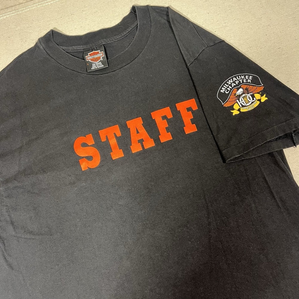 HARLEY DAVIDSON Staff Milwaukee Chapter Large T-shirt Made In USA Cotton Beefy T